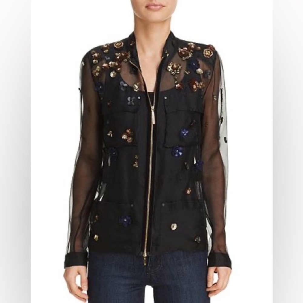 Elie Tahari Black Sheer Embellished Jacket